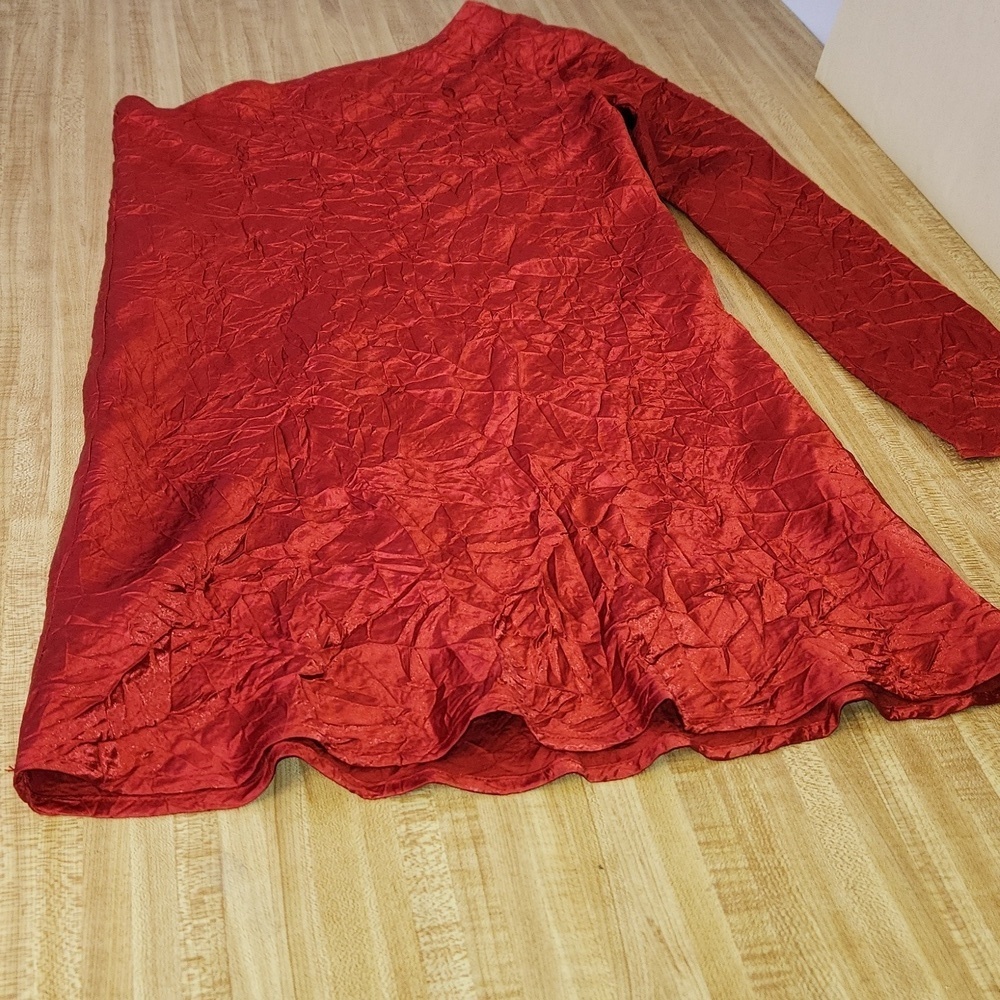 NWT THIRD FORM x FP Red Crinkle Satin Running Water One Shoulder Mini Dress, US4 - Picture 4 of 12